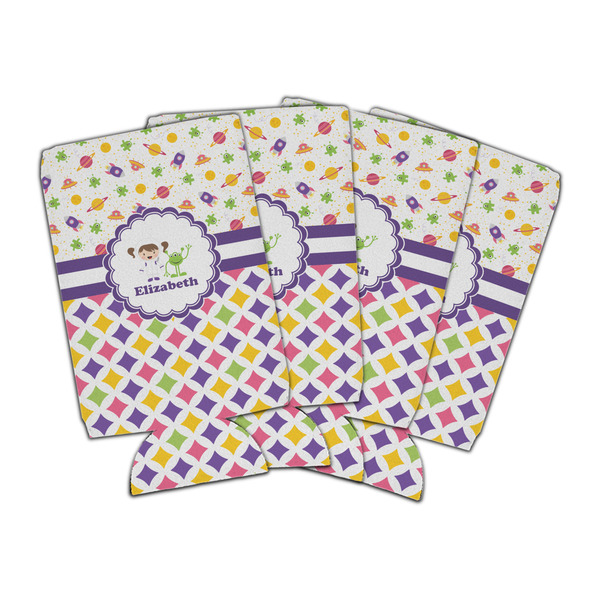 Custom Girl's Space & Geometric Print Can Cooler (16 oz) - Set of 4 (Personalized)