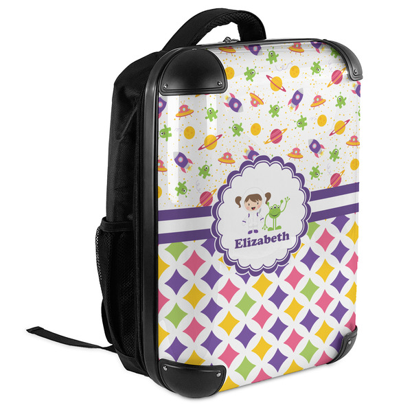 Girl's Space & Geometric Print 18" Hard Shell Backpacks - ANGLED VIEW