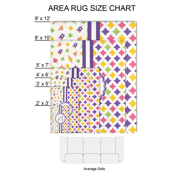 Girl's Space & Geometric Print 2'x3' Indoor Area Rugs - Size Chart