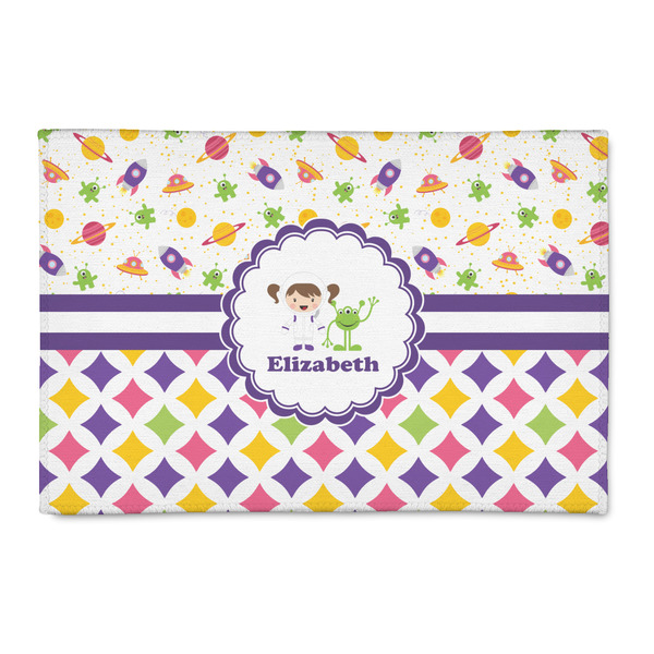 Custom Girl's Space & Geometric Print Patio Rug (Personalized)