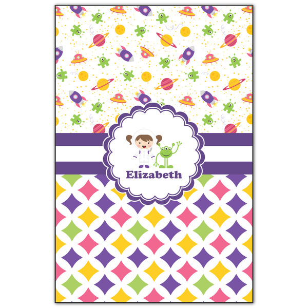 Custom Girl's Space & Geometric Print Wood Print - 20x30 (Personalized)