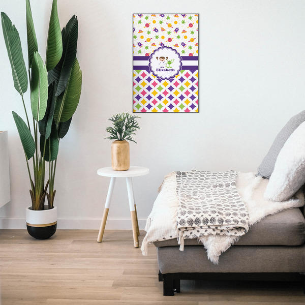 Girl's Space & Geometric Print 20x30 Wood Print - In Context