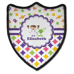 Girl's Space & Geometric Print Iron On Shield Patch B w/ Name or Text