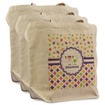 Girl's Space & Geometric Print Reusable Cotton Grocery Bags - Set of 3 (Personalized)