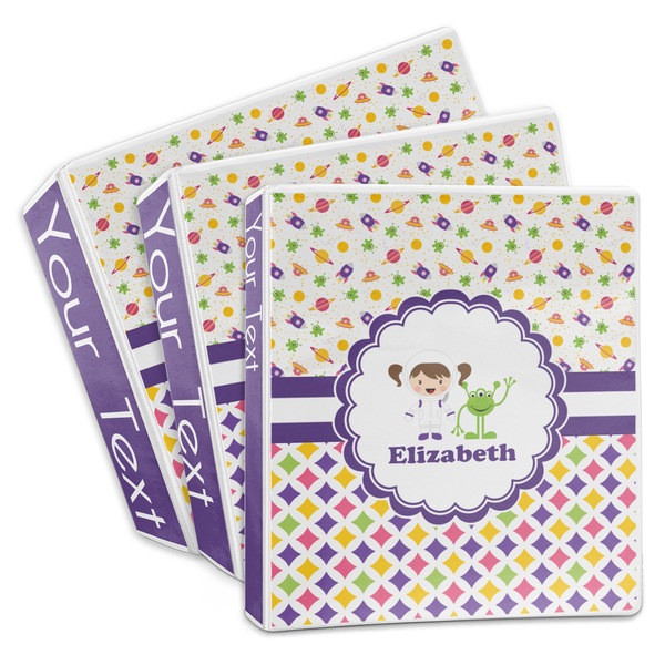 Custom Girl's Space & Geometric Print 3-Ring Binder (Personalized)