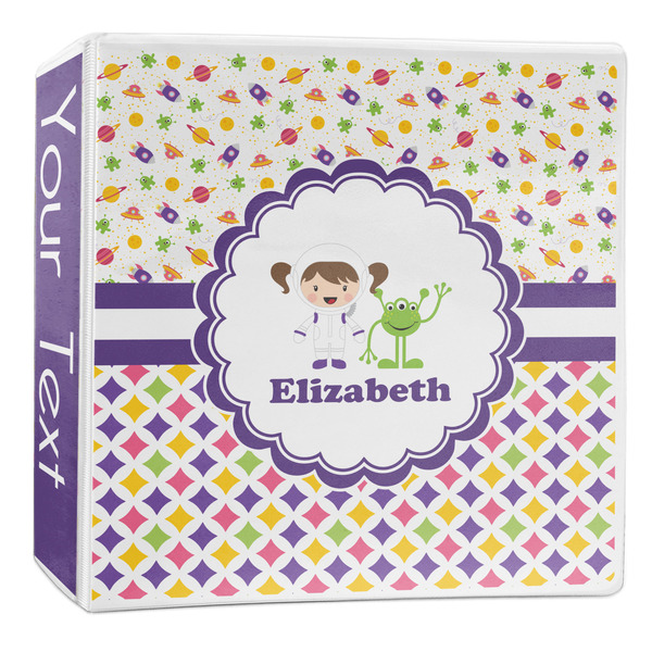 Custom Girl's Space & Geometric Print 3-Ring Binder - 2 inch (Personalized)