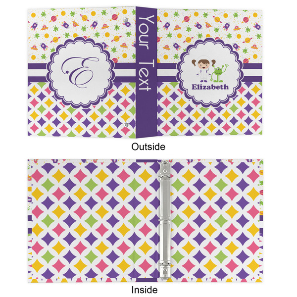 Girl's Space & Geometric Print 3 Ring Binders - Full Wrap - 1" - APPROVAL
