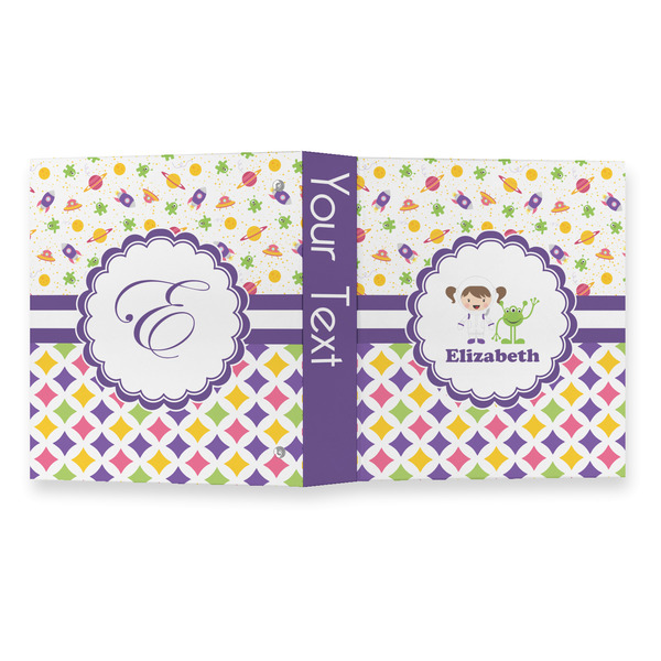 Girl's Space & Geometric Print 3 Ring Binders - Full Wrap - 1" - OPEN OUTSIDE