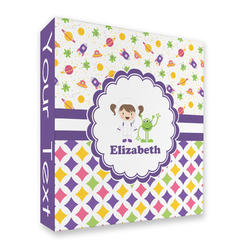 Girl's Space & Geometric Print 3 Ring Binder - Full Wrap (Personalized)