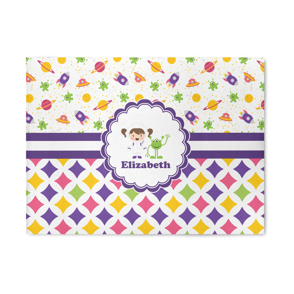 Custom Girl's Space & Geometric Print Area Rug (Personalized)