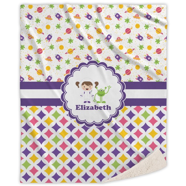 Custom Girl's Space & Geometric Print Sherpa Throw Blanket (Personalized)
