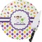 Girl's Space & Geometric Print Round Glass Cutting Board - Small (Personalized)