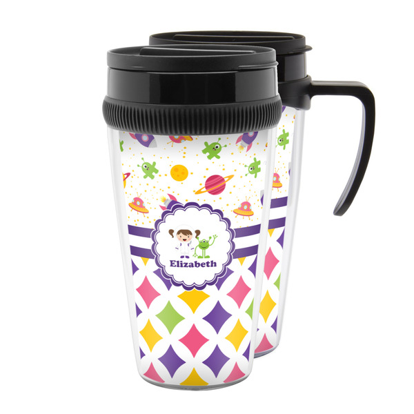Custom Girl's Space & Geometric Print Acrylic Travel Mug (Personalized)