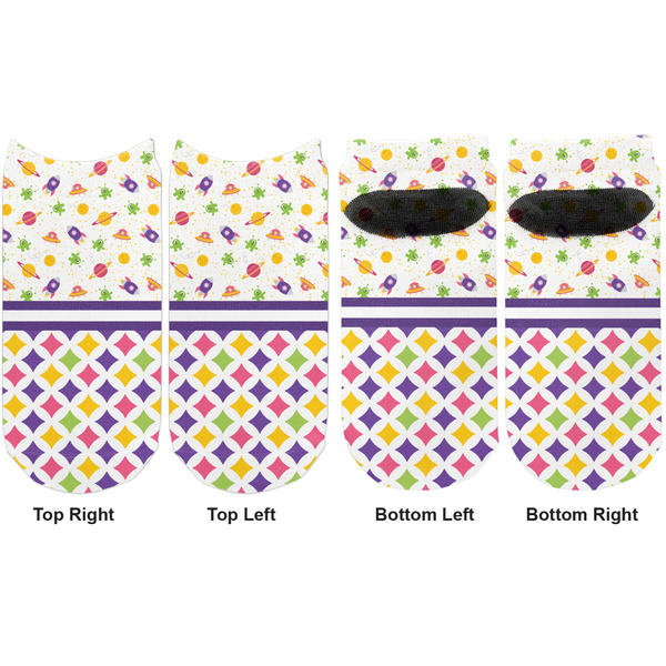Girl's Space & Geometric Print Adult Ankle Socks - Double Pair - Front and Back - Apvl