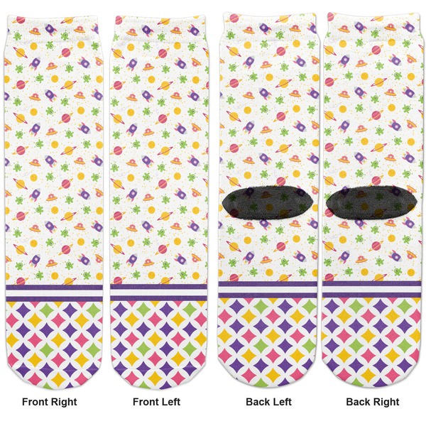 Girl's Space & Geometric Print Adult Crew Socks - Double Pair - Front and Back - Apvl