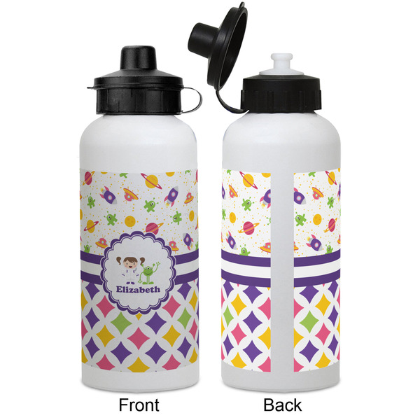 Girl's Space & Geometric Print Aluminum Water Bottle - White APPROVAL