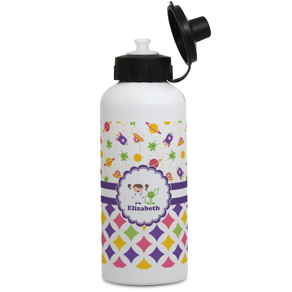 Custom Girl's Space & Geometric Print Water Bottles - Aluminum - 20 oz - White (Personalized)