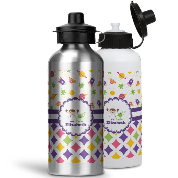 Girl's Space & Geometric Print Aluminum Water Bottles - MAIN (white &silver)