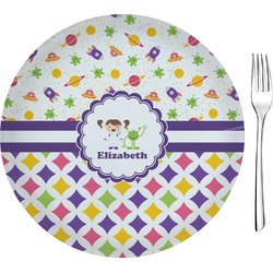 Girl's Space & Geometric Print Glass Appetizer / Dessert Plate 8" (Personalized)
