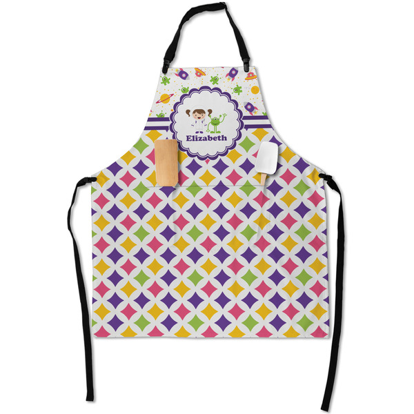 Custom Girl's Space & Geometric Print Apron With Pockets w/ Name or Text