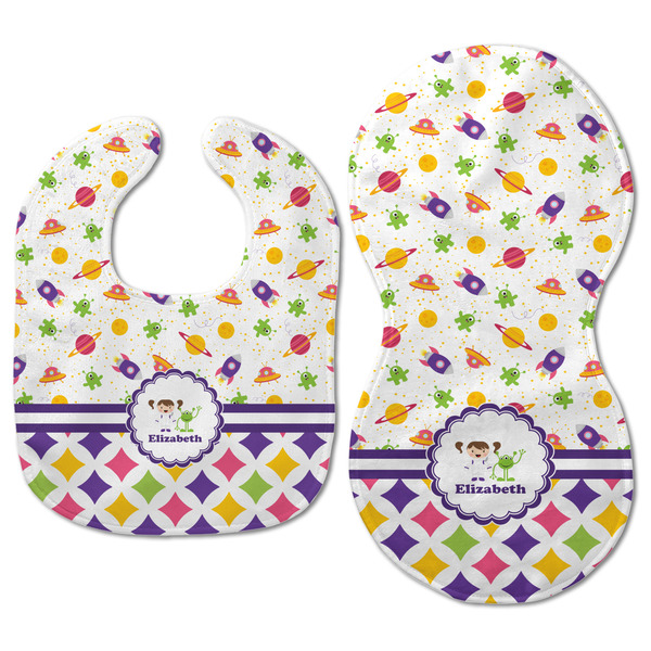 Girl's Space & Geometric Print Baby Bib & Burp Set - Approval (new bib & burp)