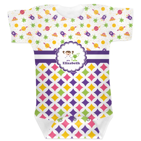 Custom Girl's Space & Geometric Print Baby Bodysuit (Personalized)