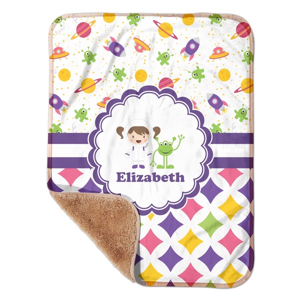 Custom Girl's Space & Geometric Print Sherpa Baby Blanket - 30" x 40" w/ Name or Text