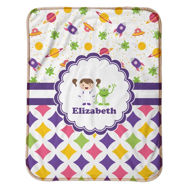 Girl's Space & Geometric Print Baby Sherpa Blanket - Flat