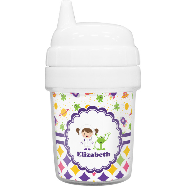 Custom Girl's Space & Geometric Print Baby Sippy Cup (Personalized)