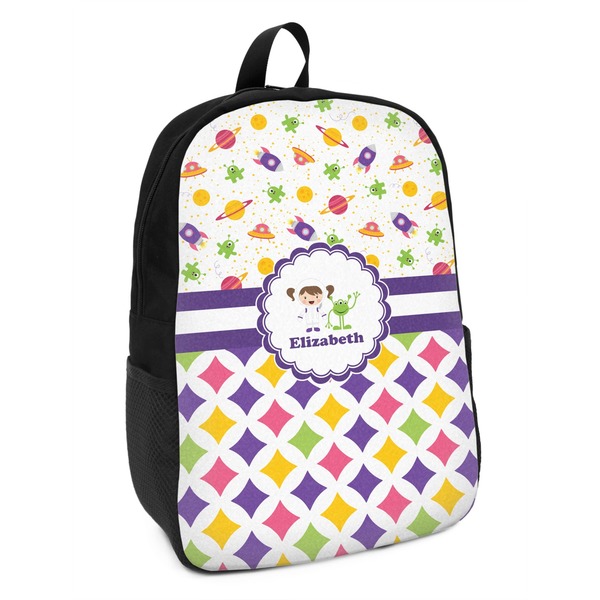 Custom Girl's Space & Geometric Print Kids Backpack (Personalized)