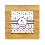 Girl's Space & Geometric Print Bamboo Trivet with Ceramic Tile Insert (Personalized)