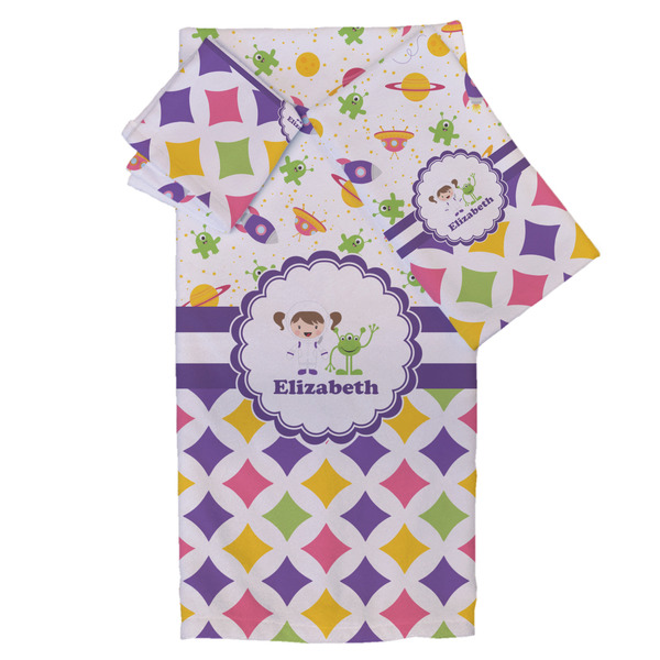 Custom Girl's Space & Geometric Print Bath Towel Set - 3 Pcs (Personalized)