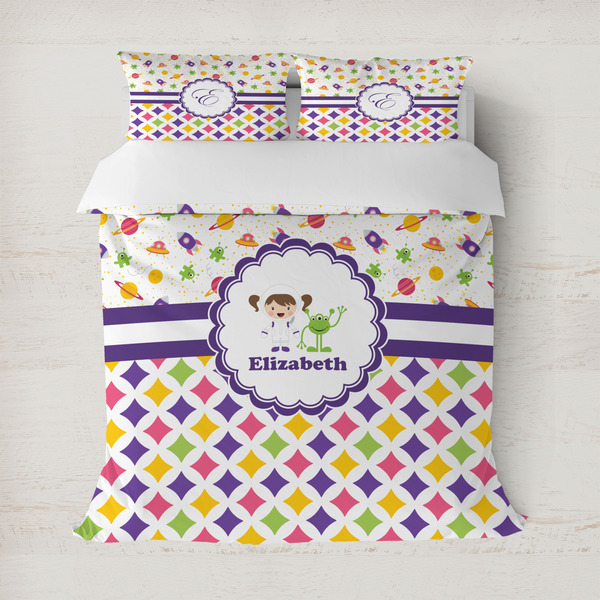 Custom Girl's Space & Geometric Print Duvet Cover (Personalized)