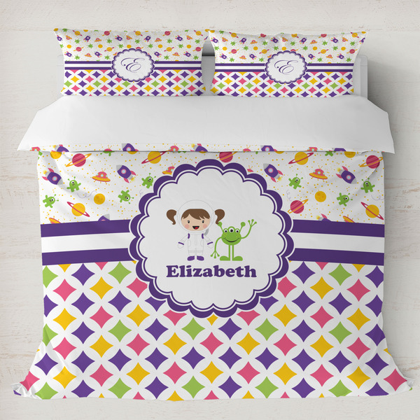Custom Girl's Space & Geometric Print Duvet Cover Set - King (Personalized)