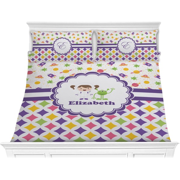 Custom Girl's Space & Geometric Print Comforter Set - King (Personalized)