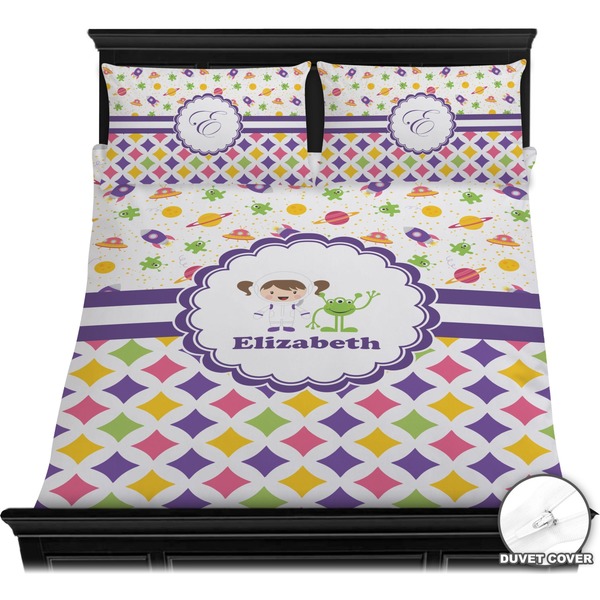 Girl's Space & Geometric Print Bedding Set (Queen) - Duvet