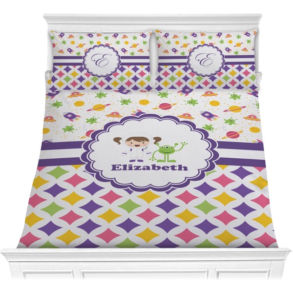 Custom Girl's Space & Geometric Print Comforter Set - Full / Queen (Personalized)