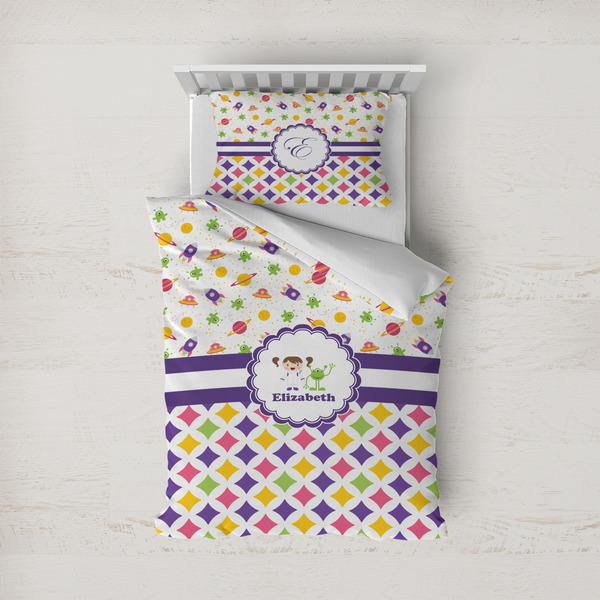 Custom Girl's Space & Geometric Print Duvet Cover Set - Twin (Personalized)
