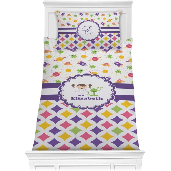 Custom Girl's Space & Geometric Print Comforter Set - Twin (Personalized)