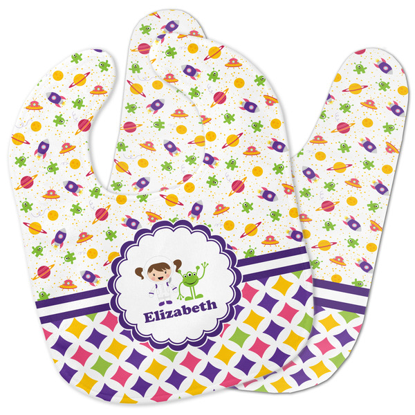 Custom Girl's Space & Geometric Print Baby Bib w/ Name or Text