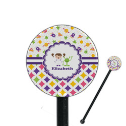 Girl's Space & Geometric Print 5.5" Round Plastic Stir Sticks - Black - Single Sided (Personalized)