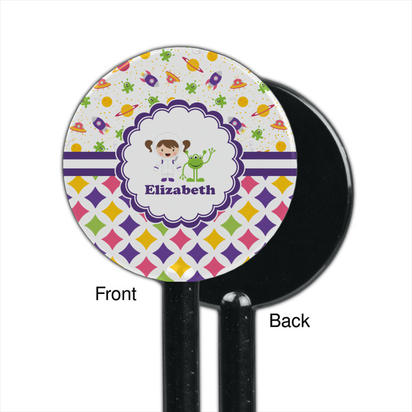 Girl's Space & Geometric Print Black Plastic 5.5" Stir Stick - Single Sided - Round - Front & Back