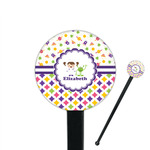 Girl's Space & Geometric Print 7" Round Plastic Stir Sticks - Black - Single Sided (Personalized)