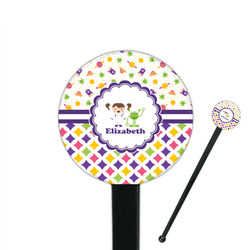 Girl's Space & Geometric Print 7" Round Plastic Stir Sticks - Black - Single Sided (Personalized)