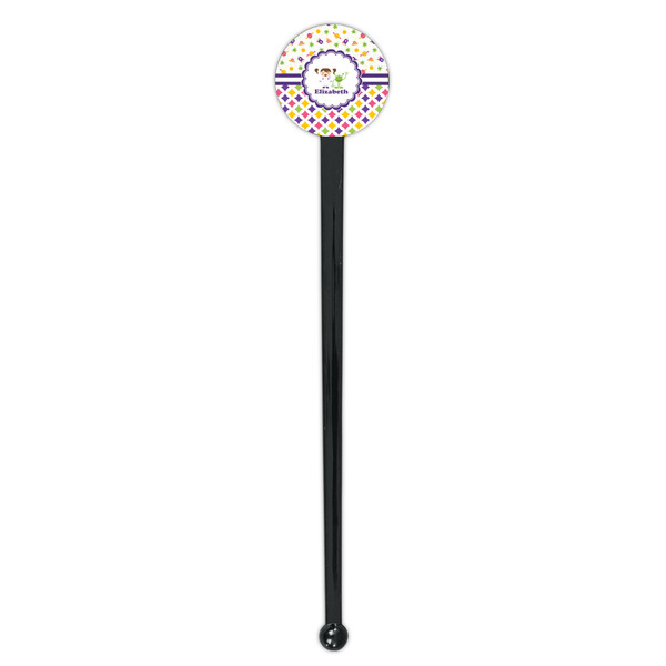 Girl's Space & Geometric Print Black Plastic 7" Stir Stick - Round - Single Stick