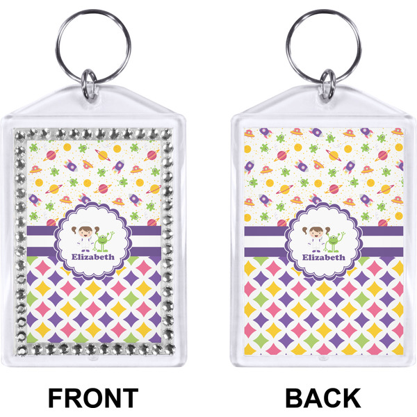 Girl's Space & Geometric Print Bling Keychain (Front + Back)