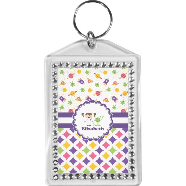 Custom Girl's Space & Geometric Print Bling Keychain (Personalized)