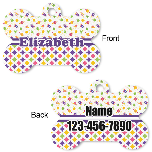 Girl's Space & Geometric Print Bone Shaped Dog ID Tag - Large - Approval