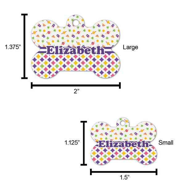 Girl's Space & Geometric Print Bone Shaped Dog ID Tag - Large - Scale