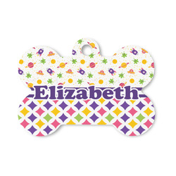 Girl's Space & Geometric Print Bone Shaped Dog ID Tag - Small (Personalized)